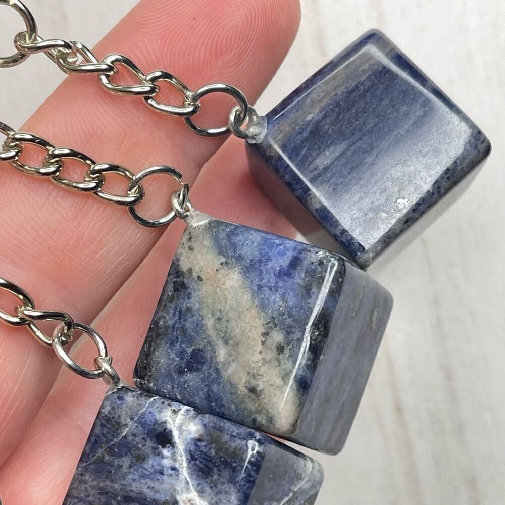 Lapis Lazuli cube keychain key ring pendant chain NEW hand crafted